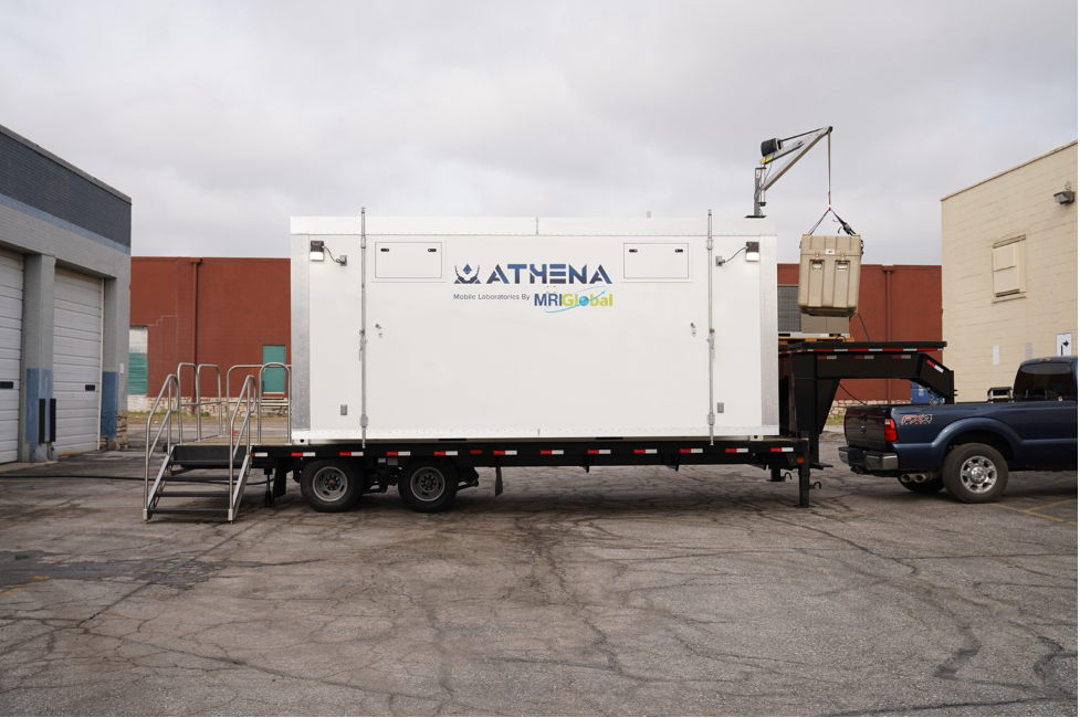 Exterior view of Athena Mobile Lab on trailer