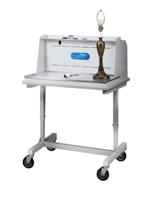 Protector Downdraft Powder Station shown on Variable Height Bench